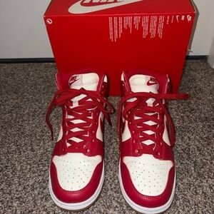 Women's Nike Dunk High Retro Sail Gym Red Gum Bottom White Size 5W